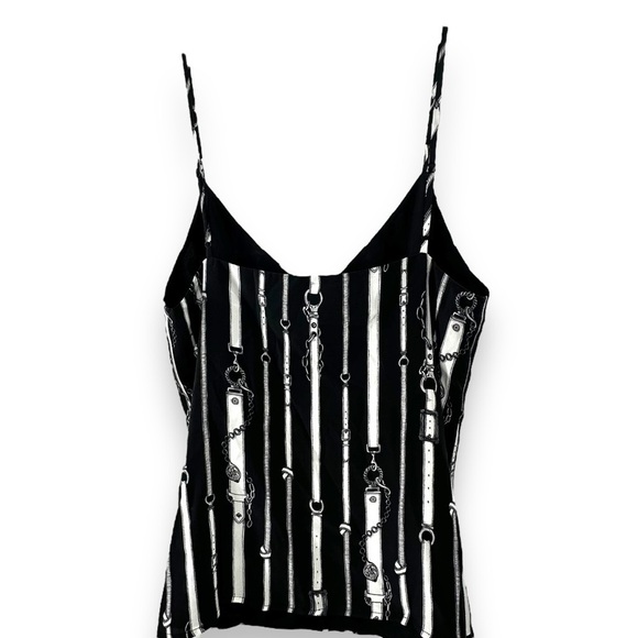 L'Agence 100% Silk Cami Black/White Belt Design - Picture 3 of 7